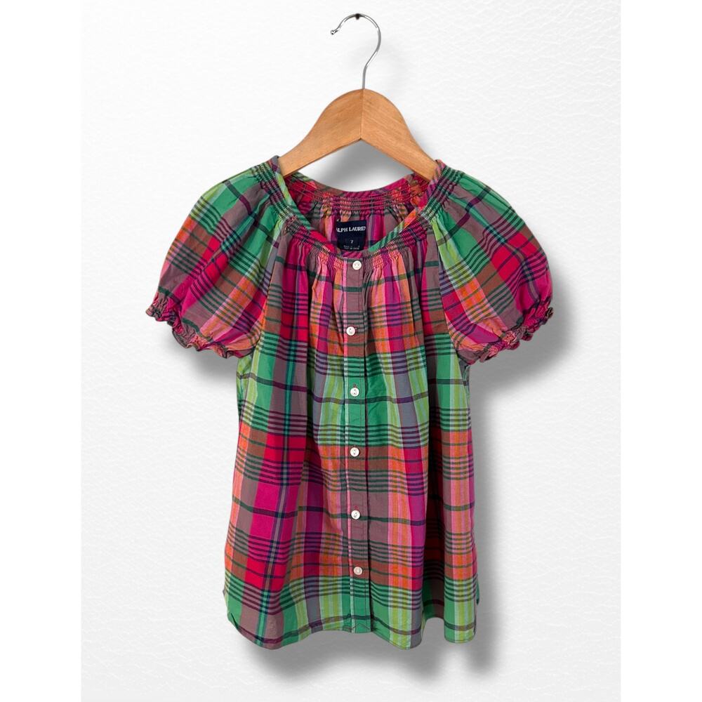 Ralph Lauren Girls’ Madras Plaid Blouse, Size 7